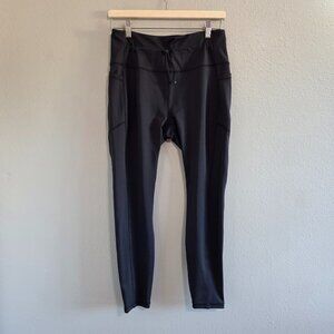 LegEnd Ankle Crop Black Athletic Leggings Pockets Drawstring Activewear Sz Large